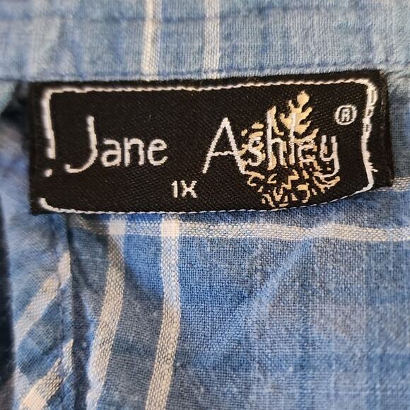Jane Ashley Blue Sleeveless Plaid Button Down Plus Size Shirt 1X - Picture 4 of 5